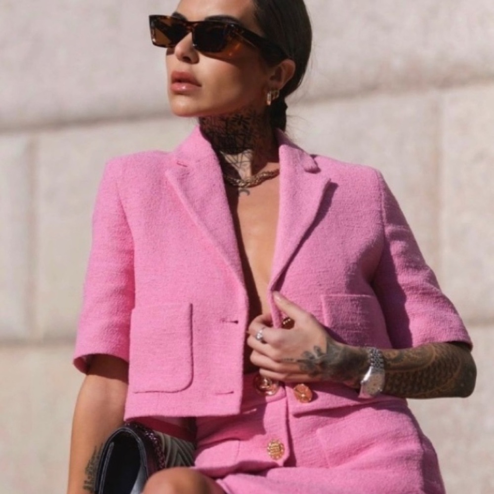 Zara Pink Blazer with Gold Buttons size medium.